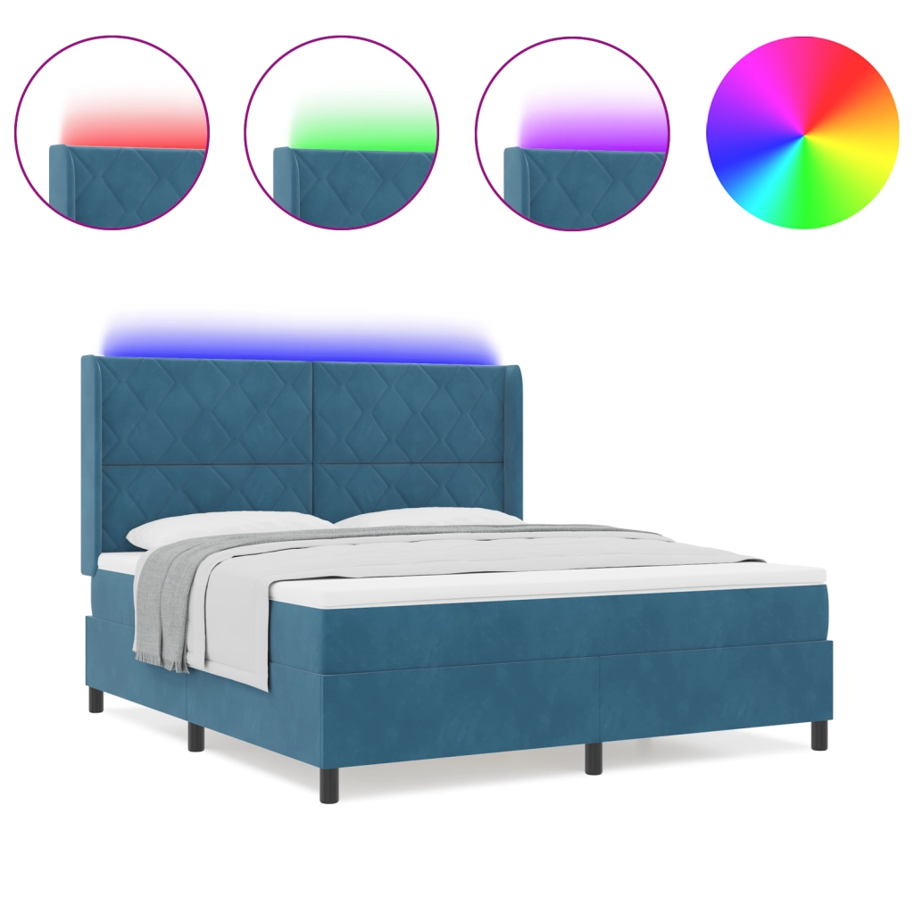 Letto con Materasso & LED Blu Scuro 180x200 cm Velluto