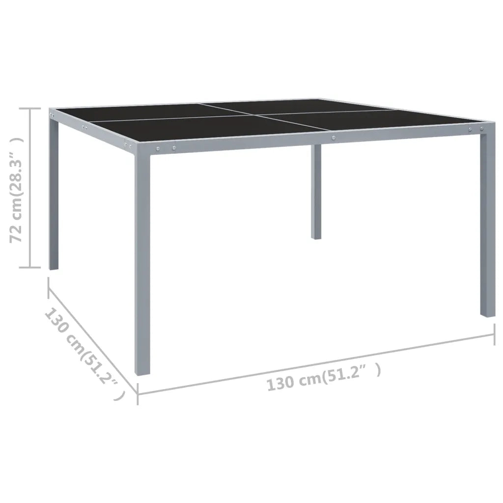 Tavolo da Giardino 130x130x72 cm Grigio in Acciaio e Vetro 313086