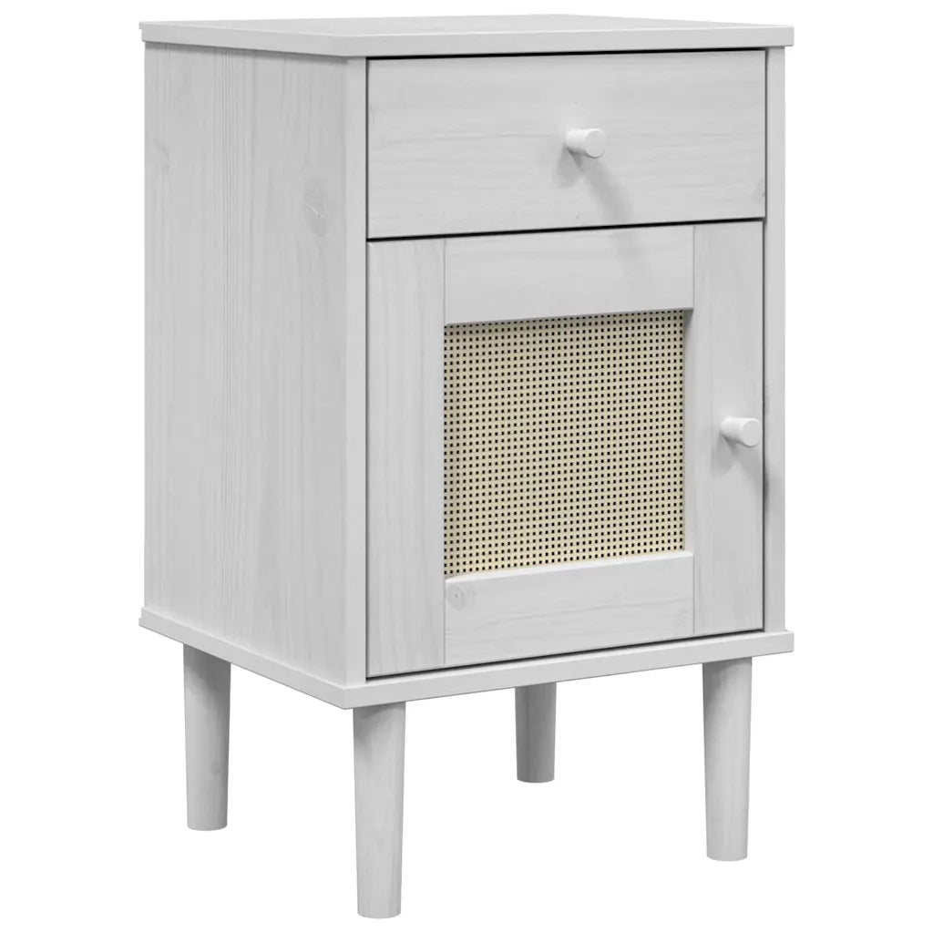 Comodino SENJA Aspetto Rattan Bianco 40x35x65 cm in Legno Pino 358014