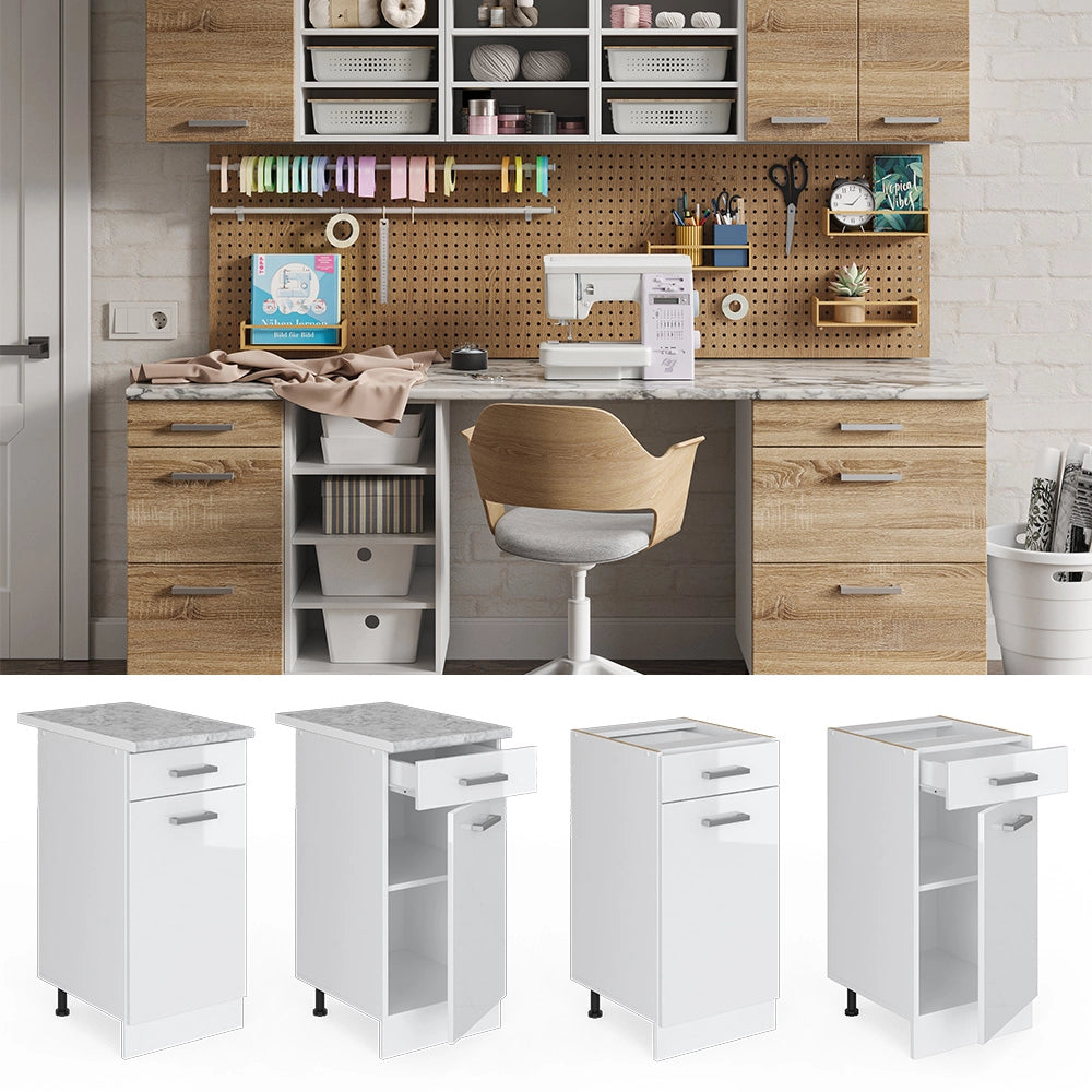 Vicco Base universale Bianco lucido 40 cm con cassetto, con piano di lavoro