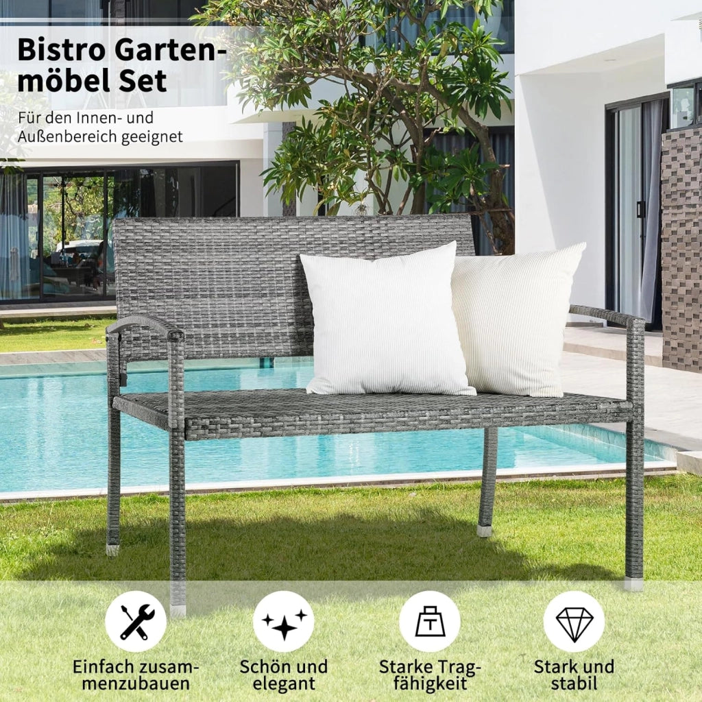 Panca da Giardino in Rattan, Panca da Balcone a 2 Posti, Resistente Alle Intemperie, Bifacciale in Rattan, Sedia da Giardino per Esterno, Terrazze e Balcone, 122x62x90 cm, Grigia