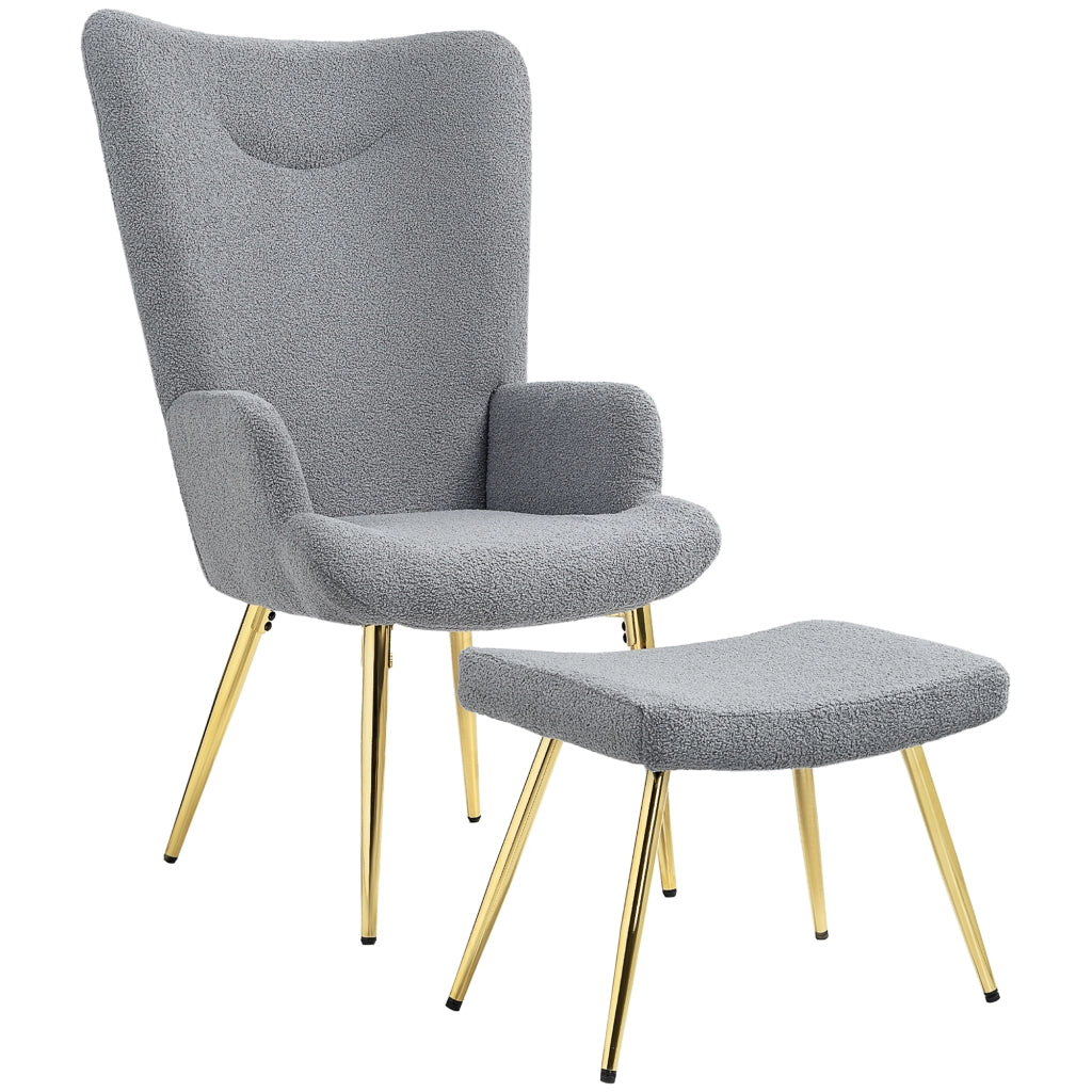 Poltrona con Poggiapiedi ¨C Zephmum ¨C Grigio Boucl¨¦ Tessuto Dondolo