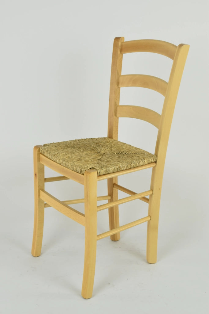Set 4 Sedie Venice Tommychairs, robusta struttura in legno di faggio verniciata in naturale e seduta in paglia