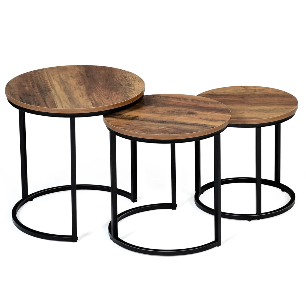 IDMarket - Set di 3 tavolini rotondi DAYTON 30/40/45 effetto invecchiato design industriale