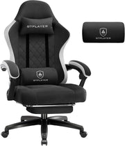 Sedia da gaming, in tessuto, con cuscino a molla, ergonomica, girevole, con poggiapiedi, capacità di carico 150 kg, colore: nero