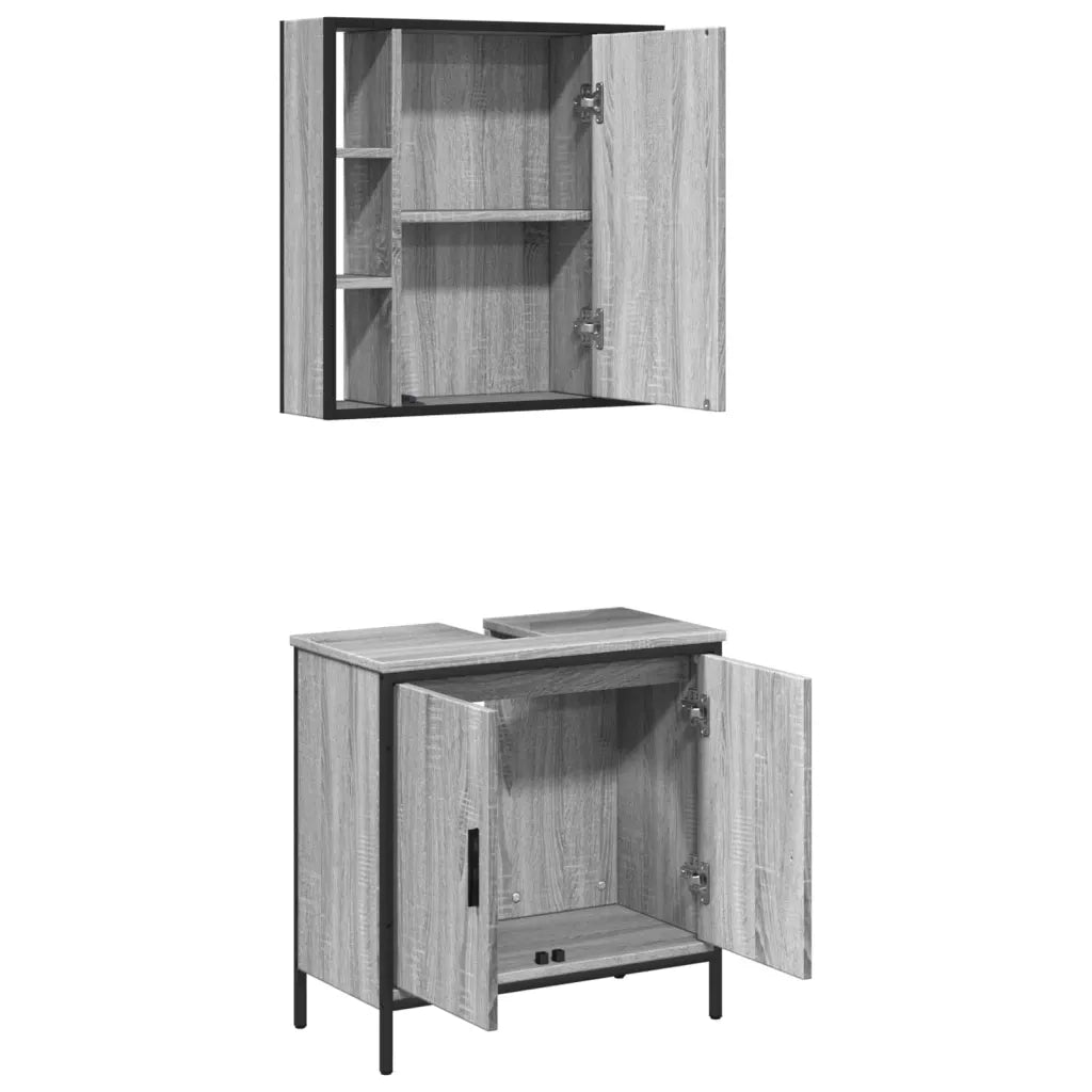 vidaXL Set Mobili da Bagno 2 pz Grigio Sonoma in Legno Multistrato