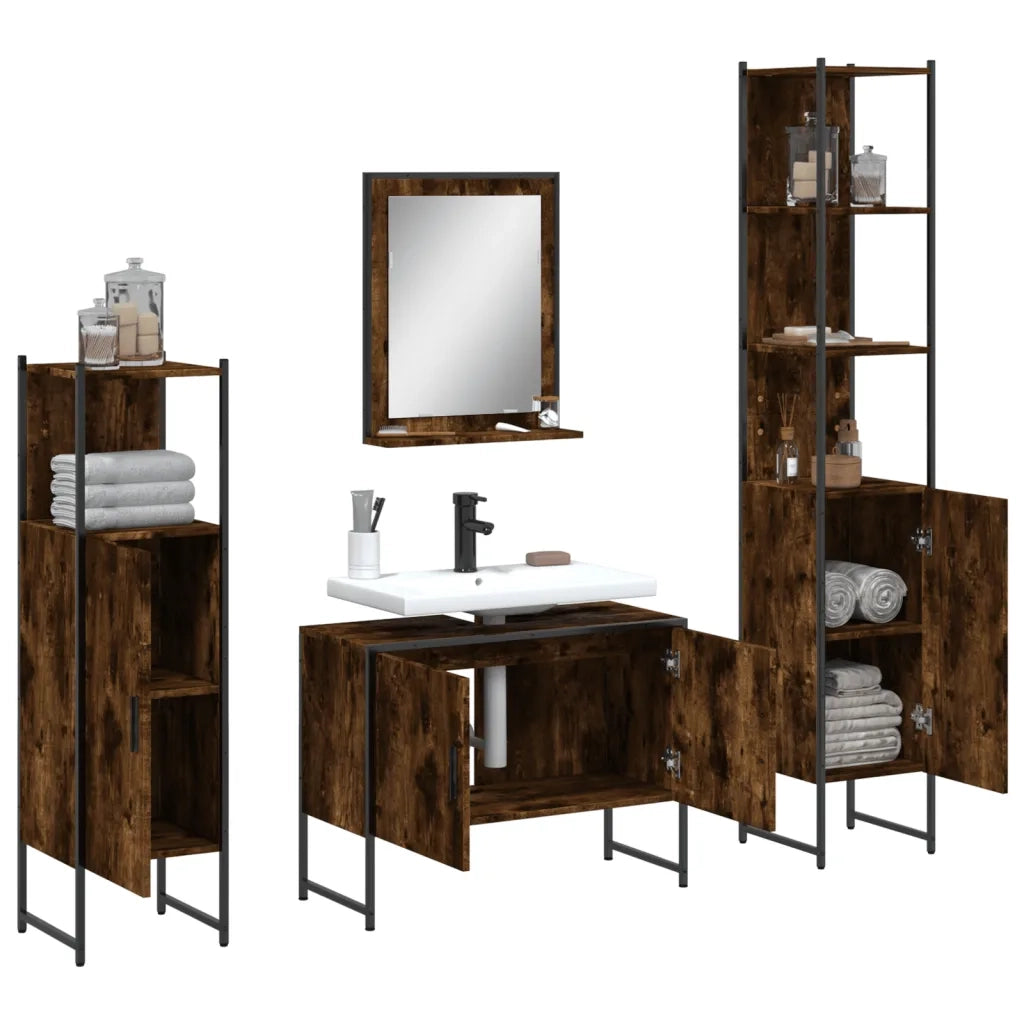 Set Mobili da Bagno 4 pz Rovere Fumo in Legno Multistrato 3214361