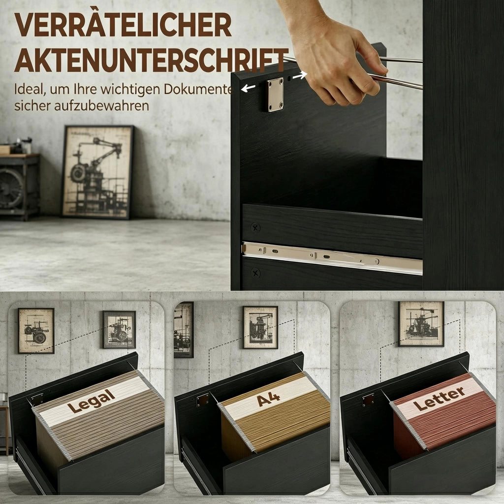 SCRIVANIA COMPUTER con libreria 4 scomparti e cassetto chiudibile 126x50x109 cm Nero