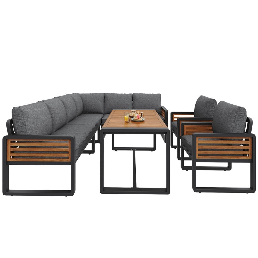 Set Lounge da Giardino 8 Posti con Tavolo in Legno Massello ¨C Xylo ¨C Grigio, Cuscini Inclusi