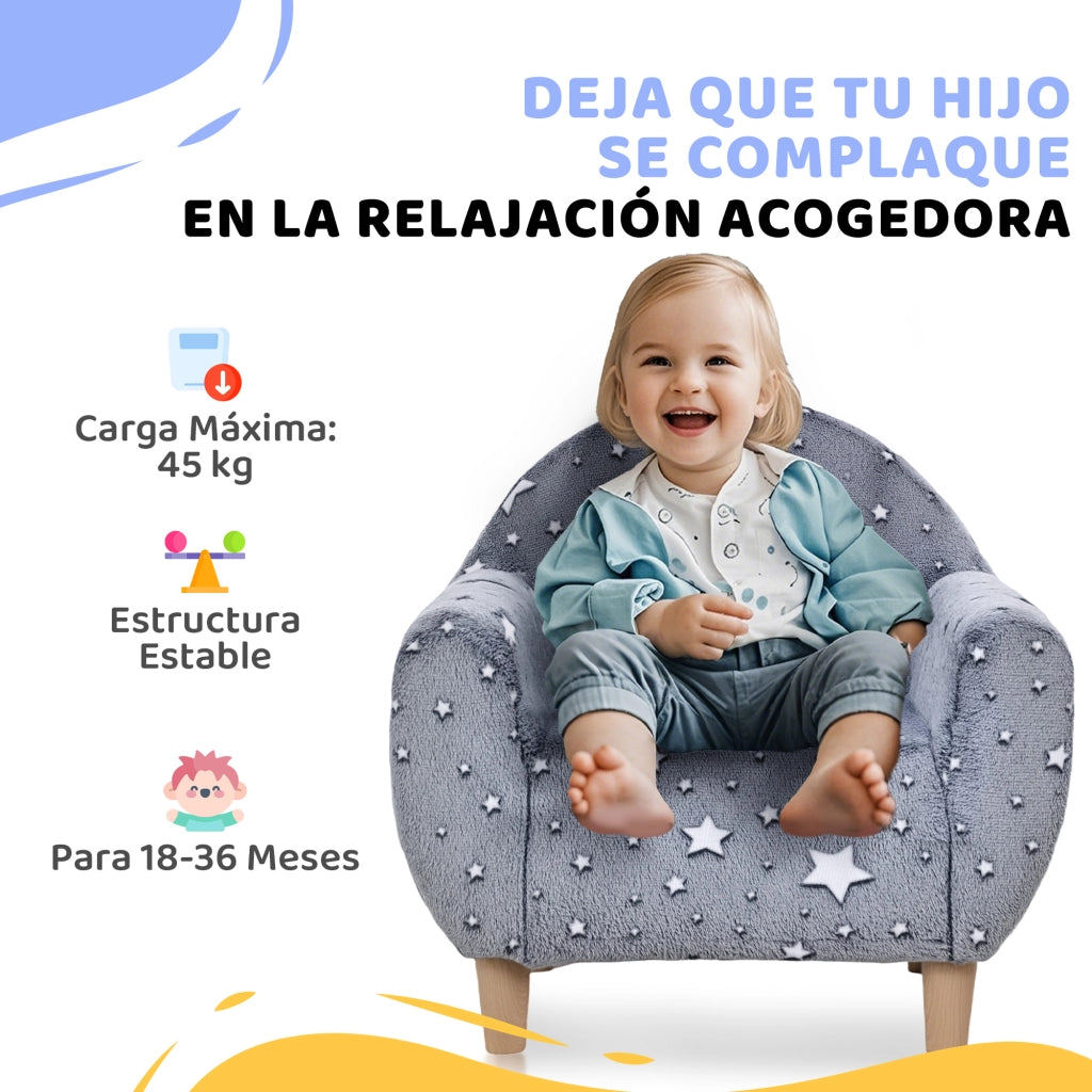 Divanetto bambini con stelle luminose ¨C Xylo ¨C tessuto velluto grigio 55x40x55 cm