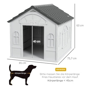 Cuccia per Cani in Plastica con Tetto Spiovente, Resistente alle Intemperie, Grigia, 65 x 75,7 x 63 cm