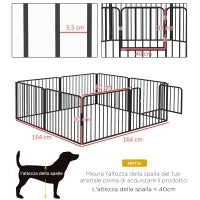 Recinto per Cani a 8 Pannelli Modulabili da Interno ed Esterno, in Acciaio, 164x164x60 cm, Nero