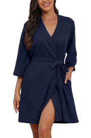 Kimono Casual Driekwart Mouw Badjas Reis Sauna Loungewear Marineblauw XXL