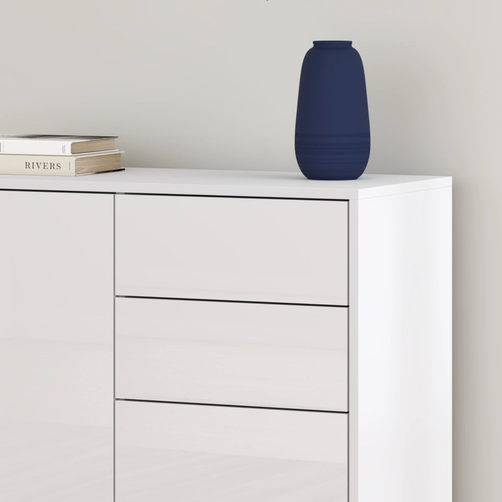 Comò Paarl con 2 Ante e 2 Cassetti 74x79x36 cm - Bianco Lucido [en.casa]