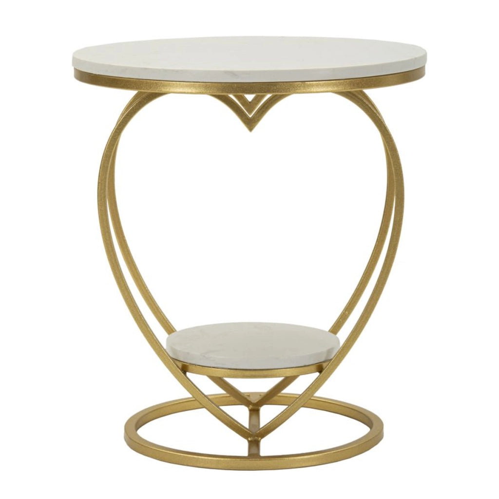 Tavolino Heart in ferro oro e marmo bianco O40x45 cm