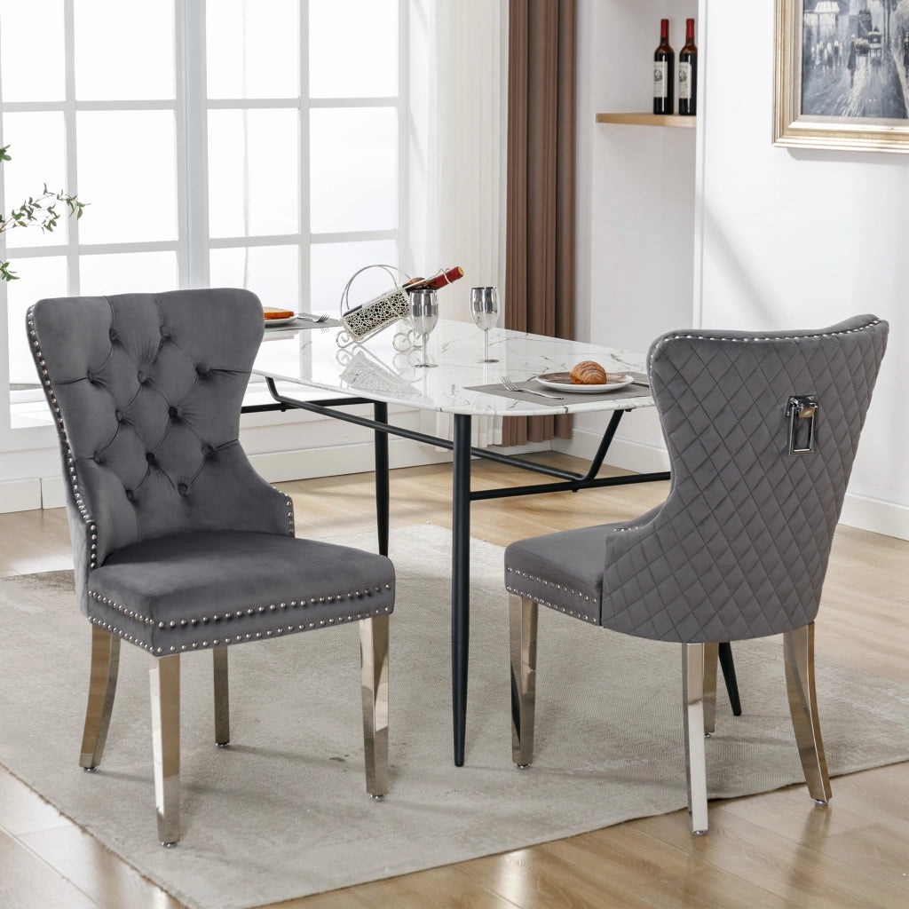 Sedia da Pranzo Imbottita in Velluto con Gambe in Metallo ¨C Xylo ¨C Grigio, Set di 2