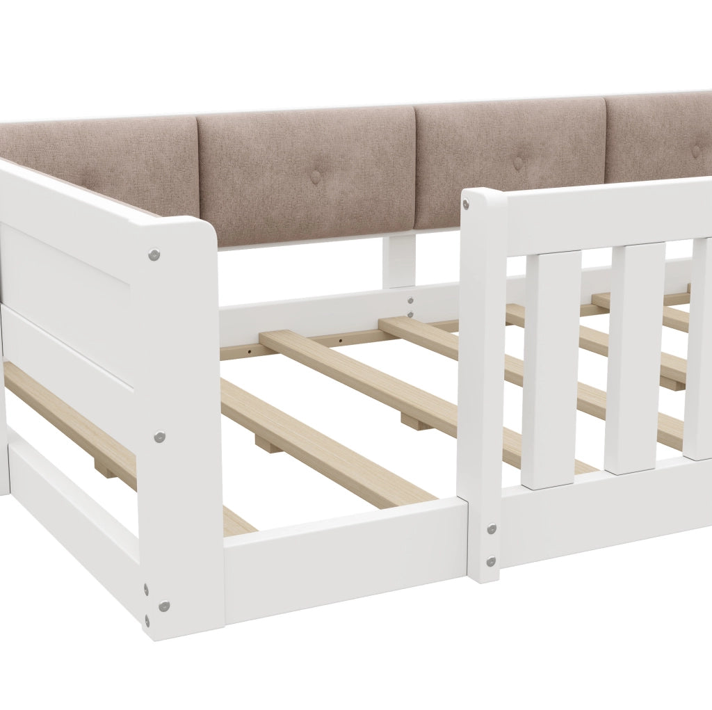 Letto basso per bambini 90 x 200 cm con sponde, LED e vano contenitore bianco