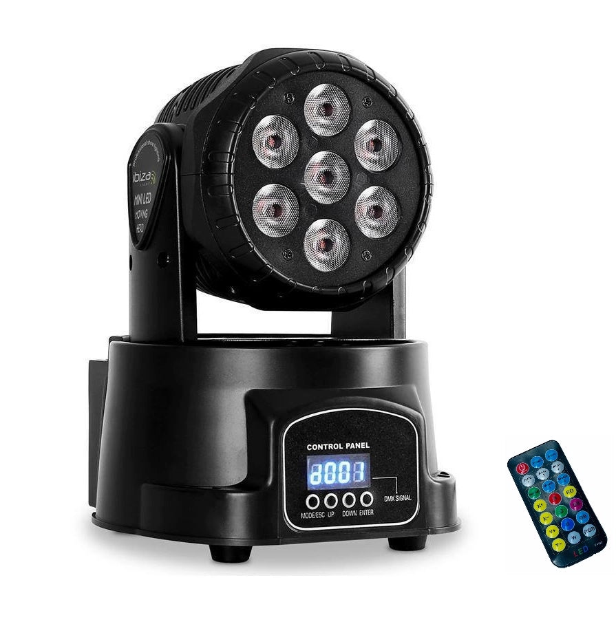 Kit 4 Proiettori Led Rgb testa mobile rotante con 7 Led WASH DMX Mixer dmx 192