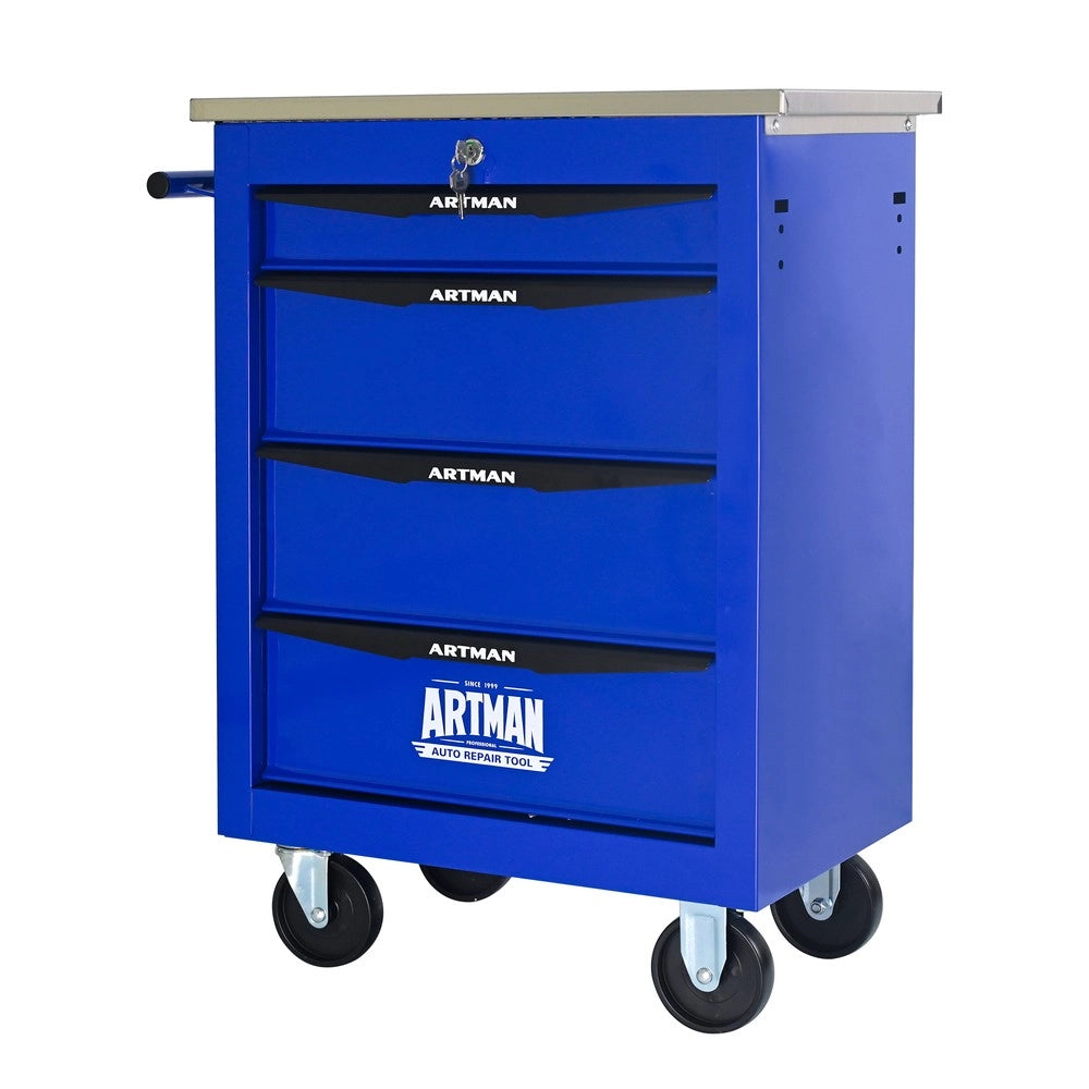 Carrello Porta Utensili con 4 Cassetti e Ruote ¨C MINIMAL ¨C Metallo, Piano in Acciaio, Nero e Blu