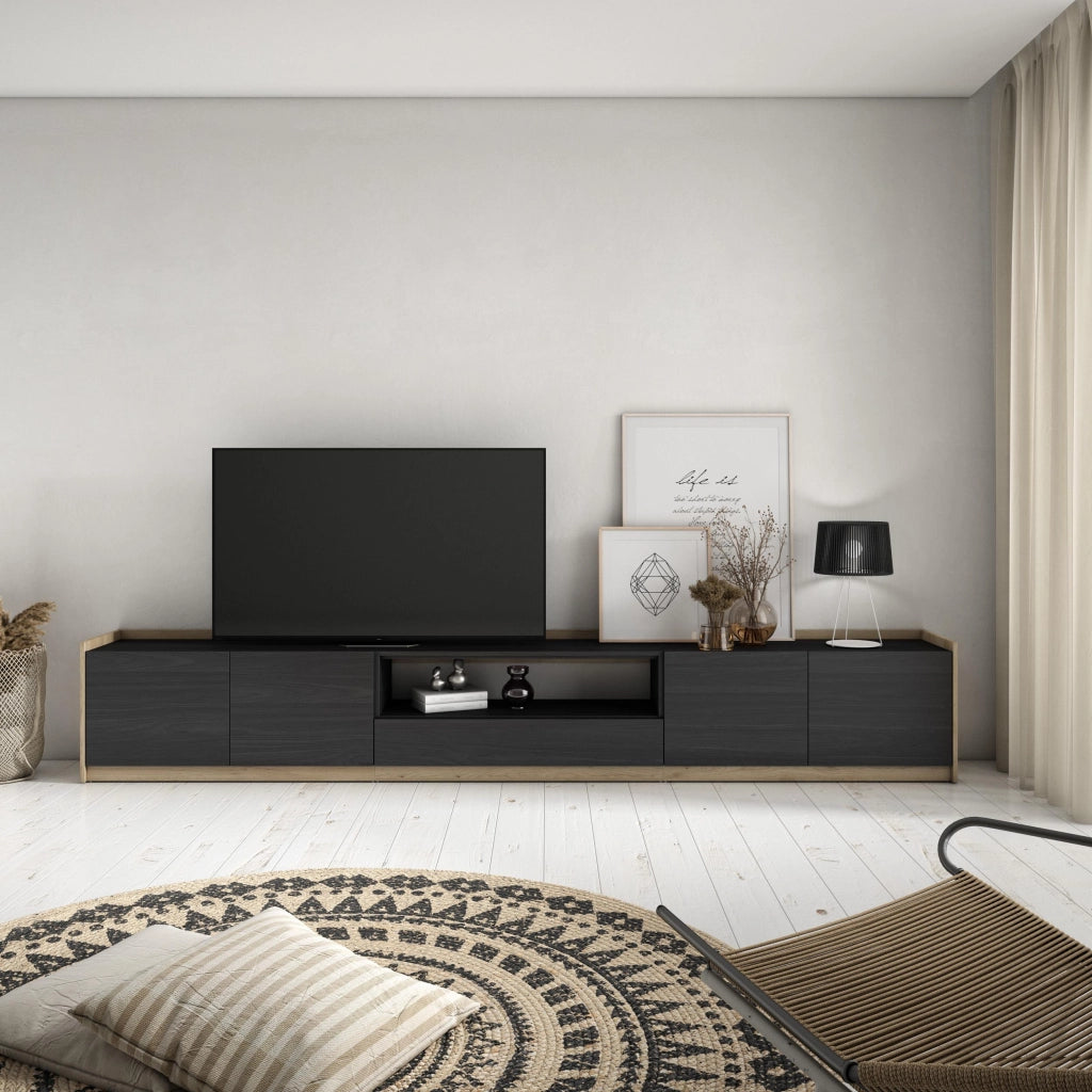 Mobile TV Soggiorno, 310x50x37 cm, Per TV fino a 80", Mobile Soggiorno, Nero e rovere