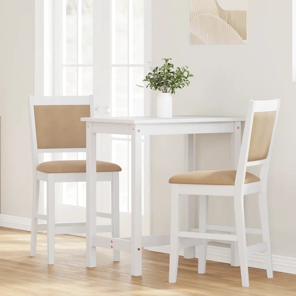 Sgabelli da Bar con Cuscini 2 pz Bianco Legno Massello di Hevea