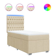 Letto singolo | Letto per adulti | Giroletto a Molle con Materasso Crema 90x200 cm inTessuto