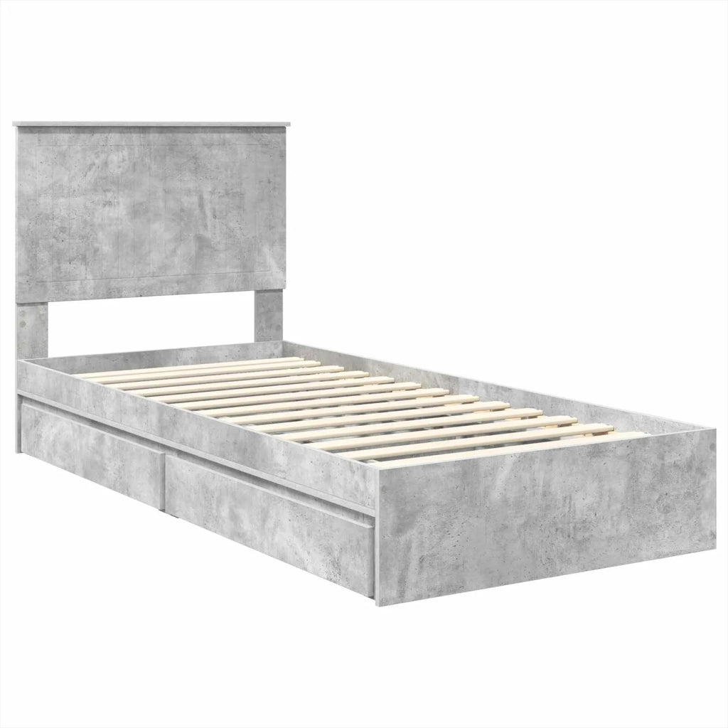 Letto singolo | Letto per adulti | Letto con Contenitore con testiera Grigio cemento 90 x 190 cm