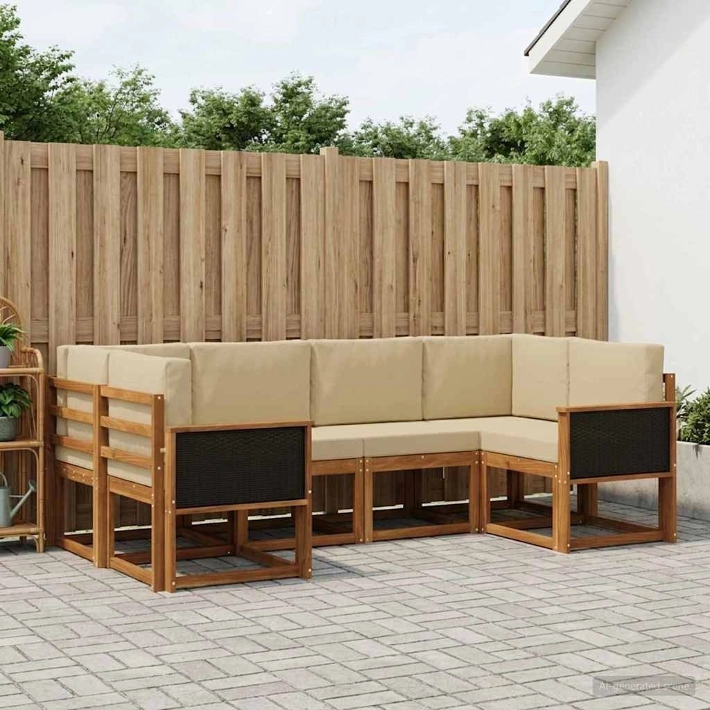 Set di divani da esterno 6 pz Naturale e Beige 3385484