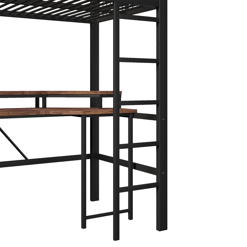 LETTO A SOPPALCO 90x200 cm in metallo nero con scrivania, LED, USB e prese