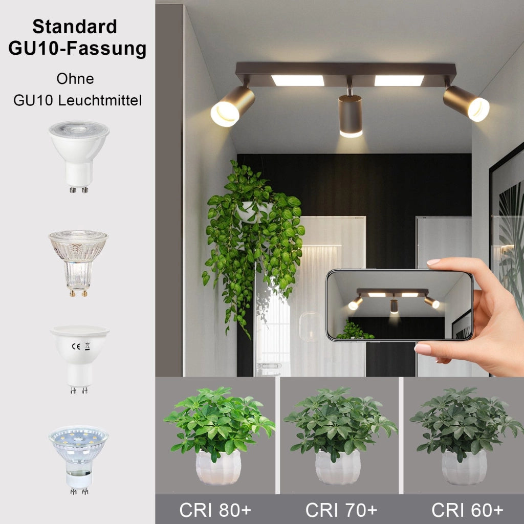 ZMH Faretto da soffitto neri 3 lampadine GU10 20W 3000K orientabili per camera letto cucina bianco caldo