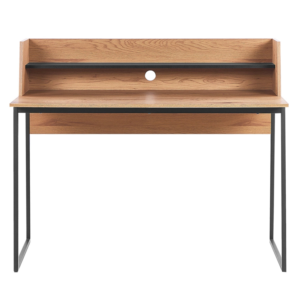 Scrivania da ufficio in legno chiaro con piano in derivati del legno Nero 120 x 59 cm con ripiano in acciaio