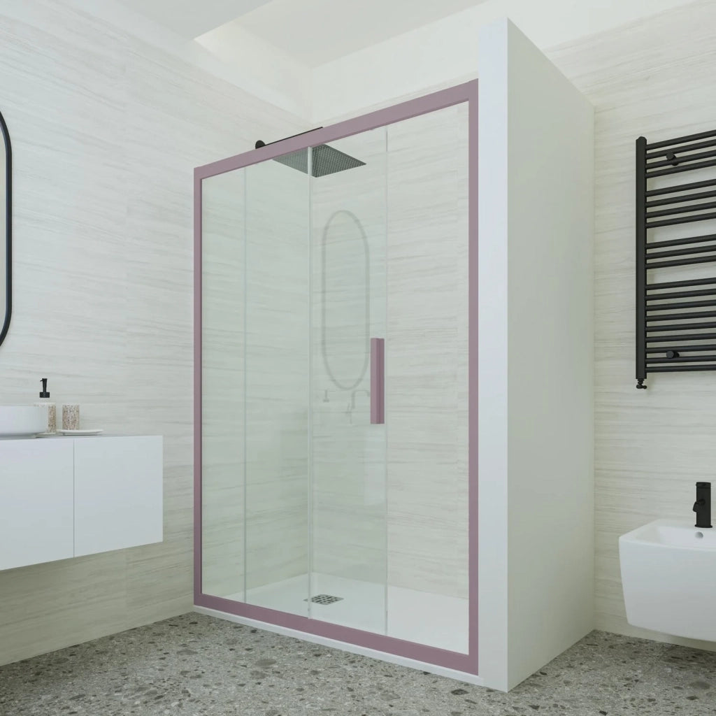 Porta doccia scorrevole 110 CM H 200 Vetro Trasparente Profilo Lavanda mod. Deco