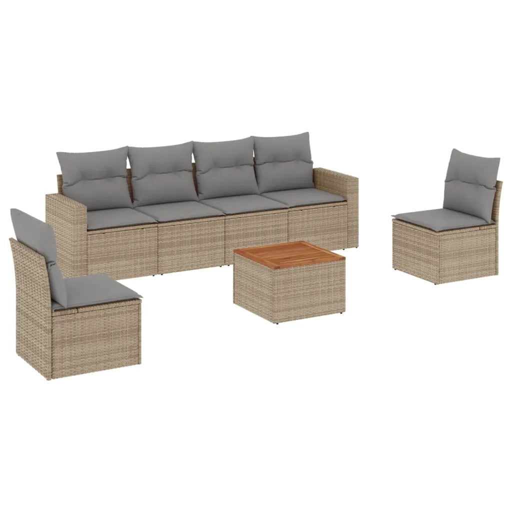 Set Divani da Giardino 7 pz con Cuscini Beige in Polyrattan