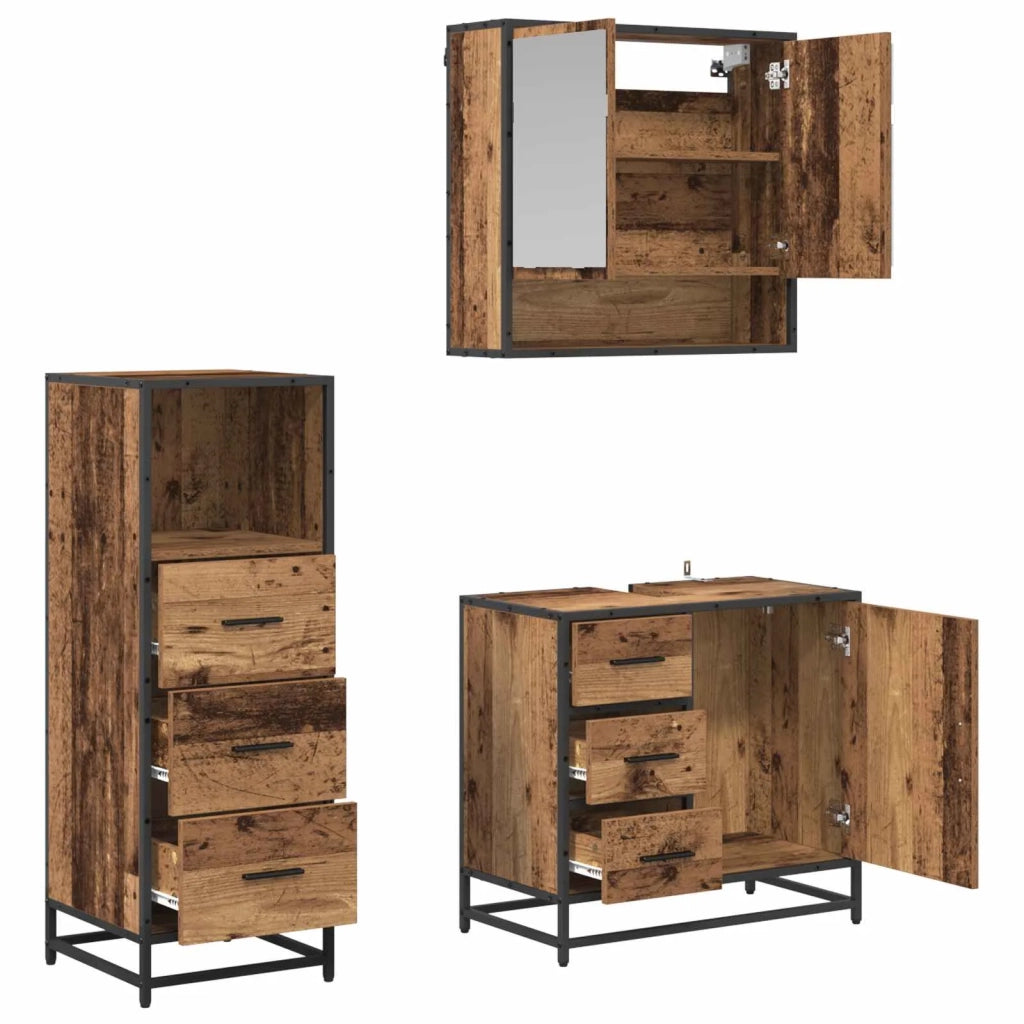 Set di mobili per il bagno con cassetto 3 pcs Legno vecchio