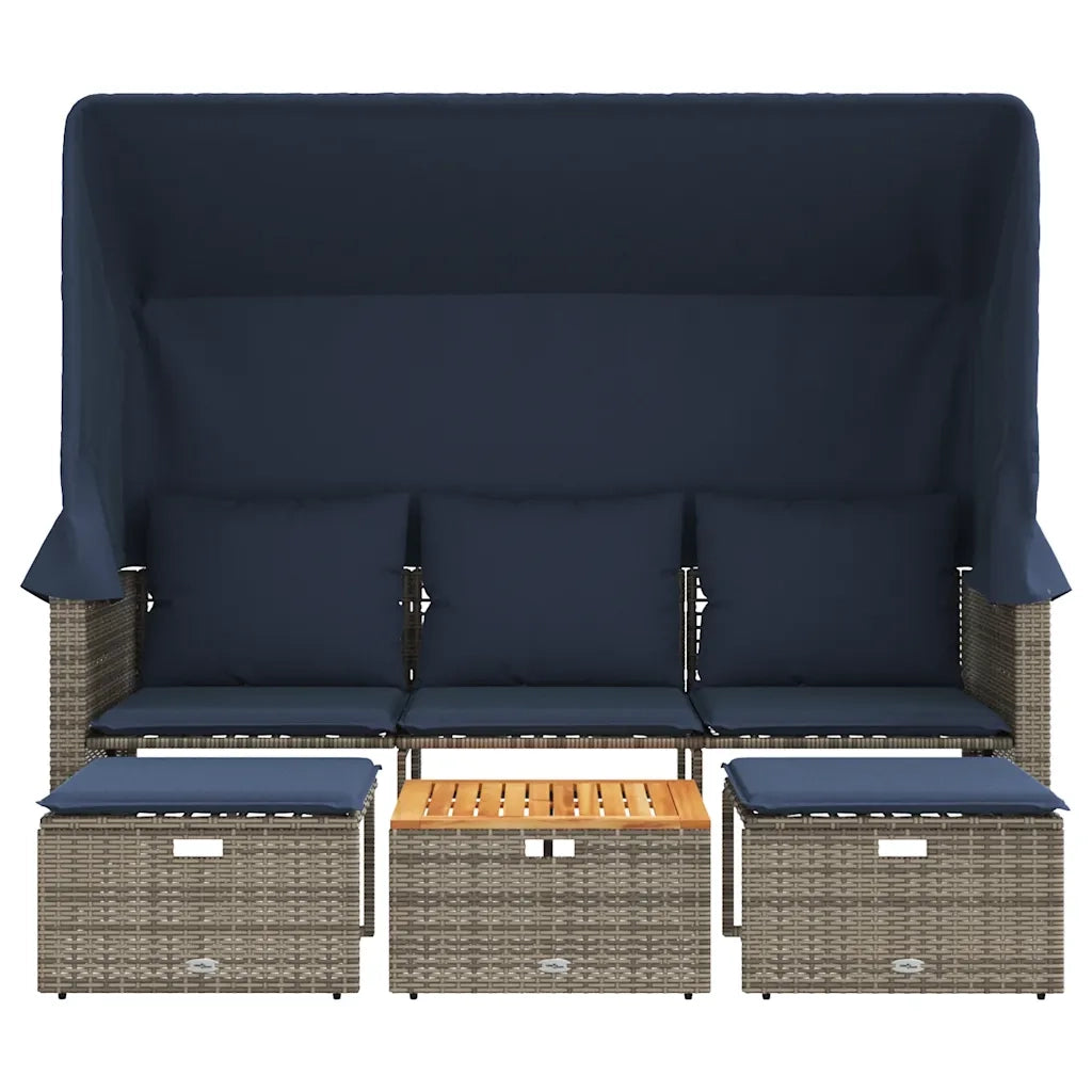 Divano da giardino a 3 posti con baldacchino e sgabelli in Polyrattan Grigio 365456