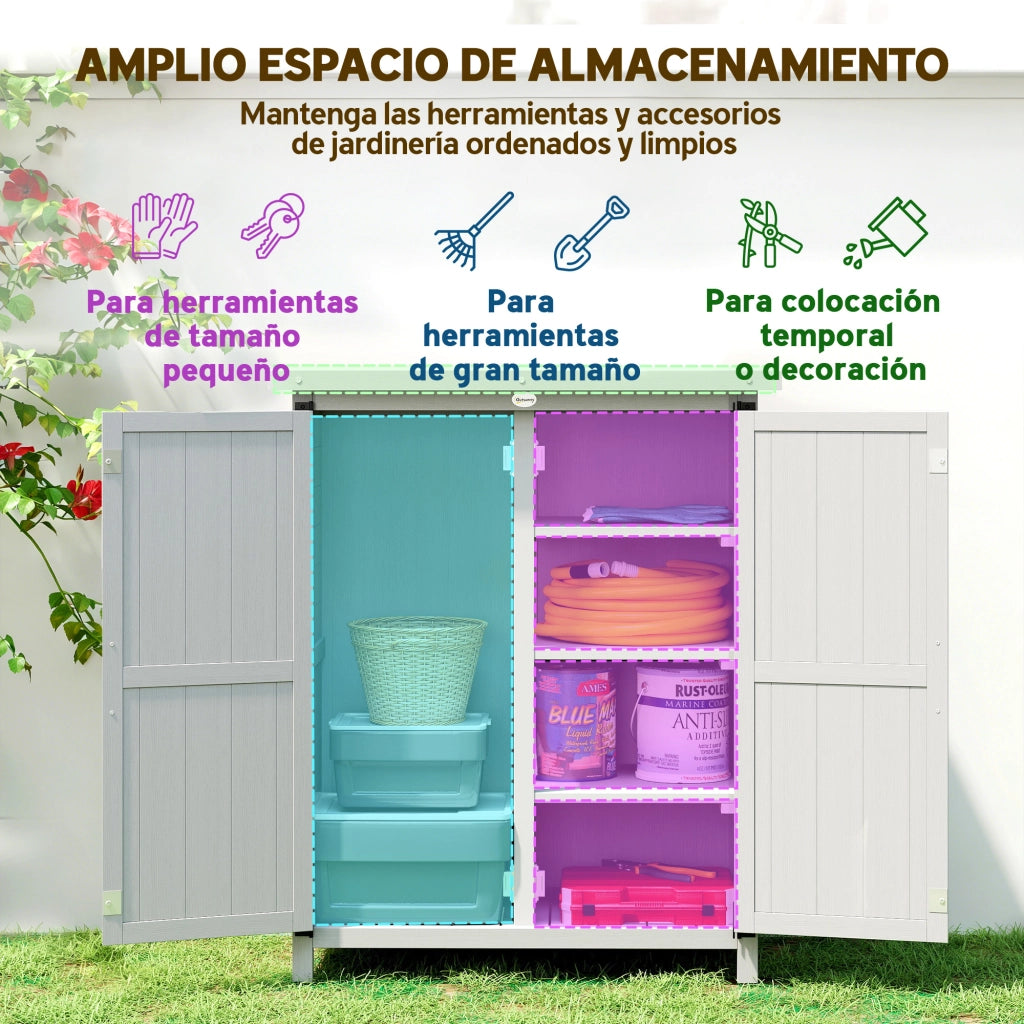 Armadio da Giardino in Legno con 4 Ripiani e 2 Porte ¨C Zephmum ¨C Grigio 75x40x90 cm