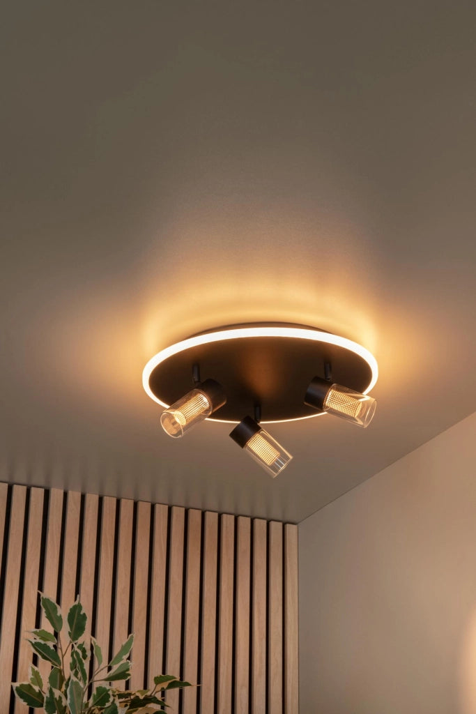 Faretto soffitto LED 3 luci nero Lucide EVERINA