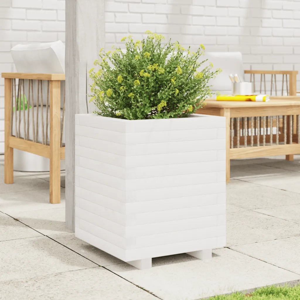 Fioriera da Giardino-Vaso da Esterno Bianca 40x40x49,5cm Legno Massello di Pino