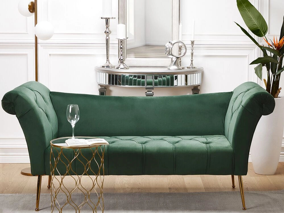 Chaise longue Verde Rivestimento in Tessuto Gambe in Legno Chiaro Stile Scandinavo