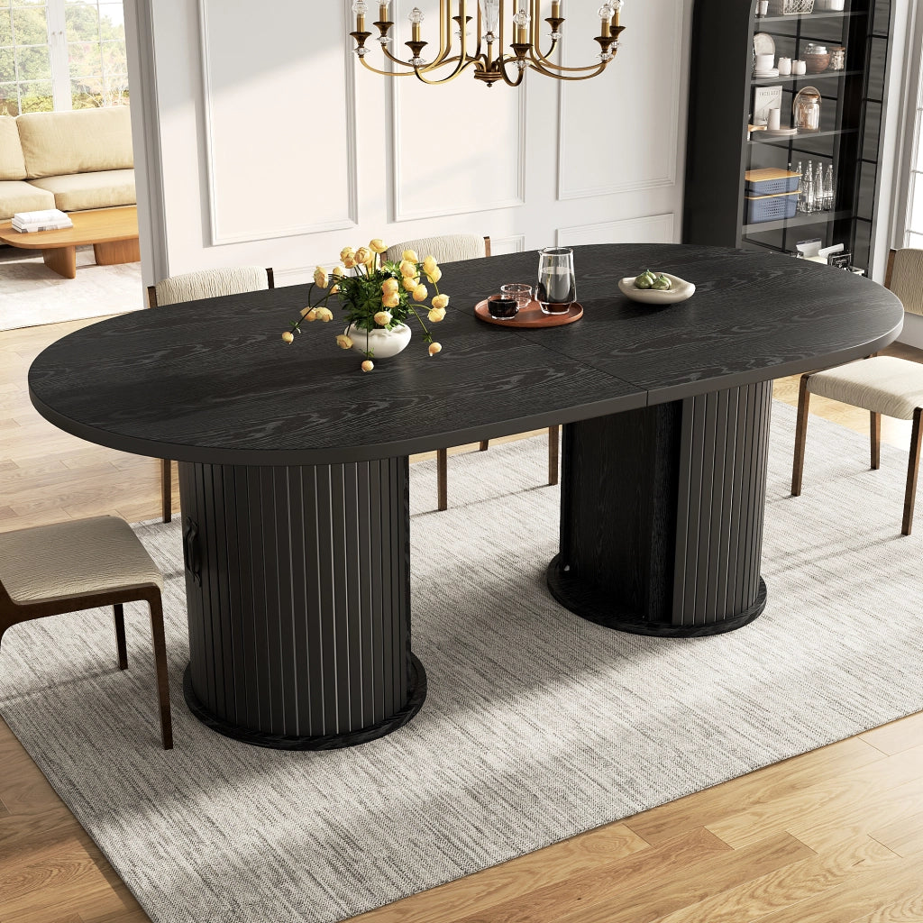 Tavolo da pranzo - estraibile 150-190 cm - vano nascosto - maniglie metalliche - nero - salvaspazio
