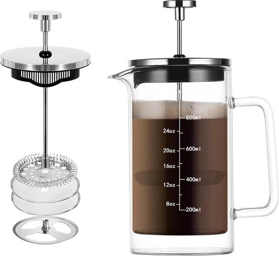 French Press a Doppio Vetro, French Press Isolato Termicamente, Caffettiera, Macchina per Caffè, 27 oz / 800 ml.