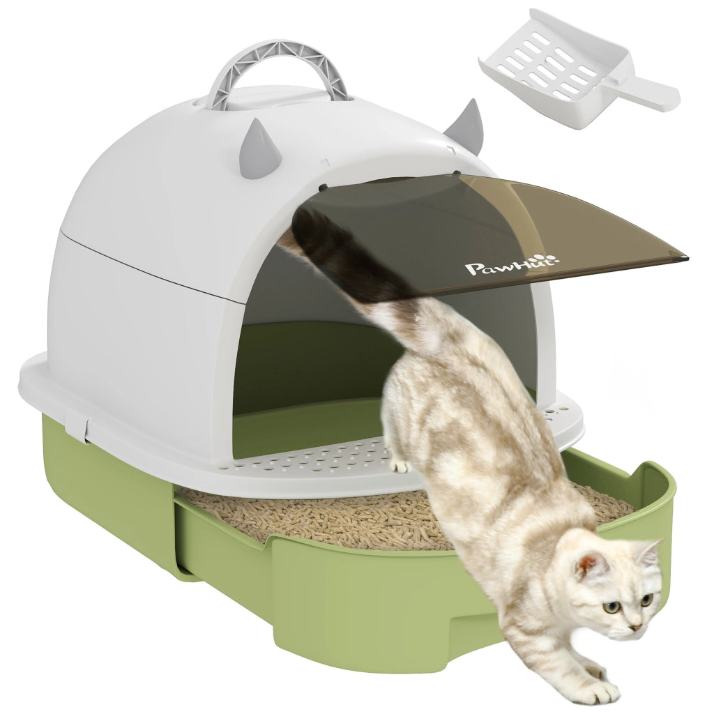Arenero per Gatti con Filtro e Bandeja Estraibile ¨C Zephmum ¨C 40.5x52x39 cm Bianco e Verde