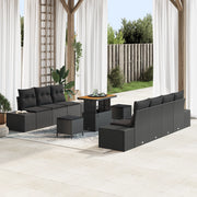 Set di Divano da Giardino  10 Pezzi con Cuscini Nero Polyrattan Acacia
