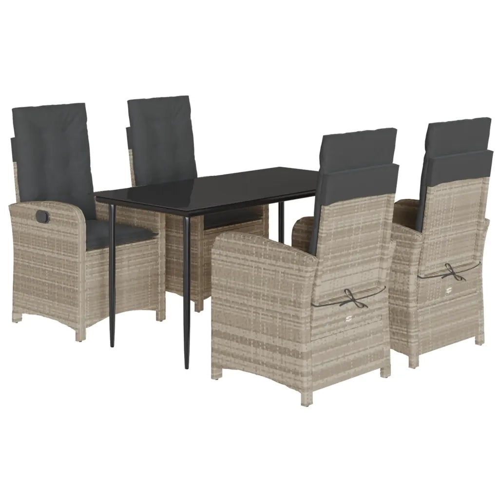 Set Pranzo da Giardino 5pz con Cuscini Grigio Chiaro Polyrattan