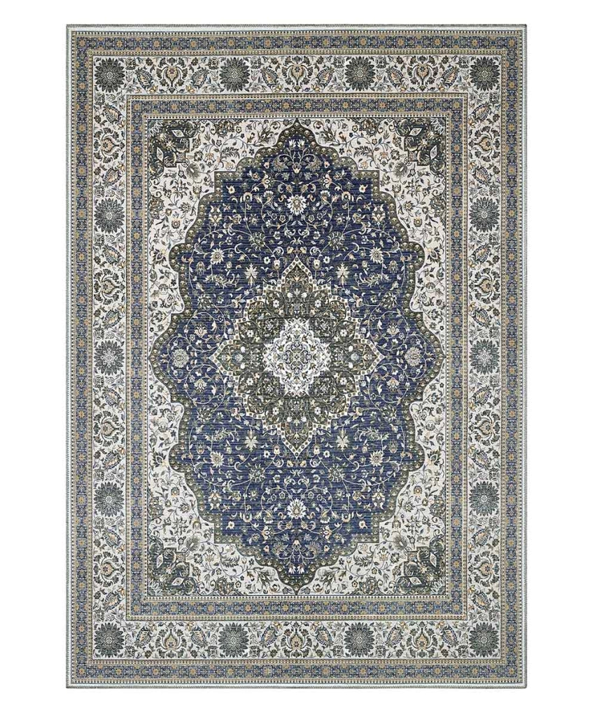 Tappeto arredo casa NAIN 01 blu cm.160x230 riproduzione disegno orientale classico in stile persiano. Tappeto lavabile e antiscivolo per salotto, soggiorno, camera da letto.