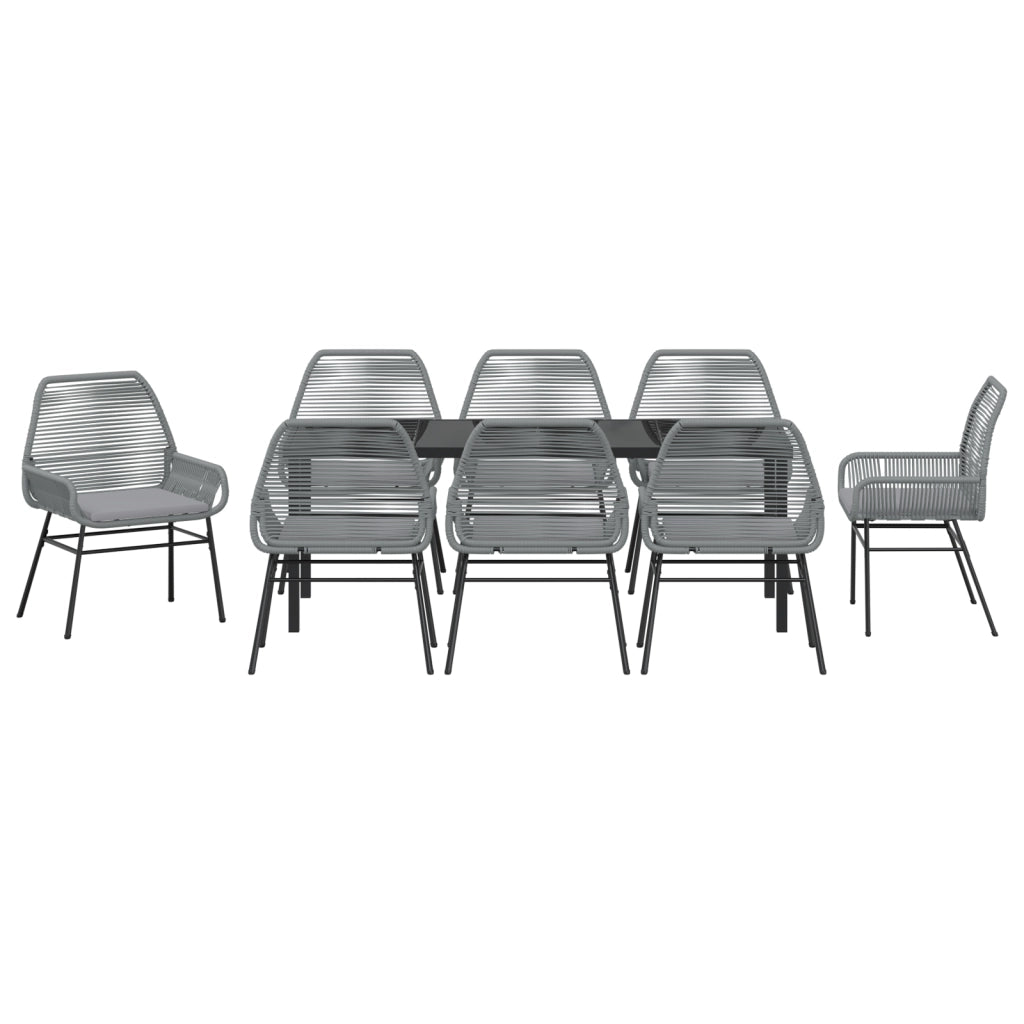 Set da Pranzo da Giardino da 9 Pezzi con Cuscini Grigio Polyrattan