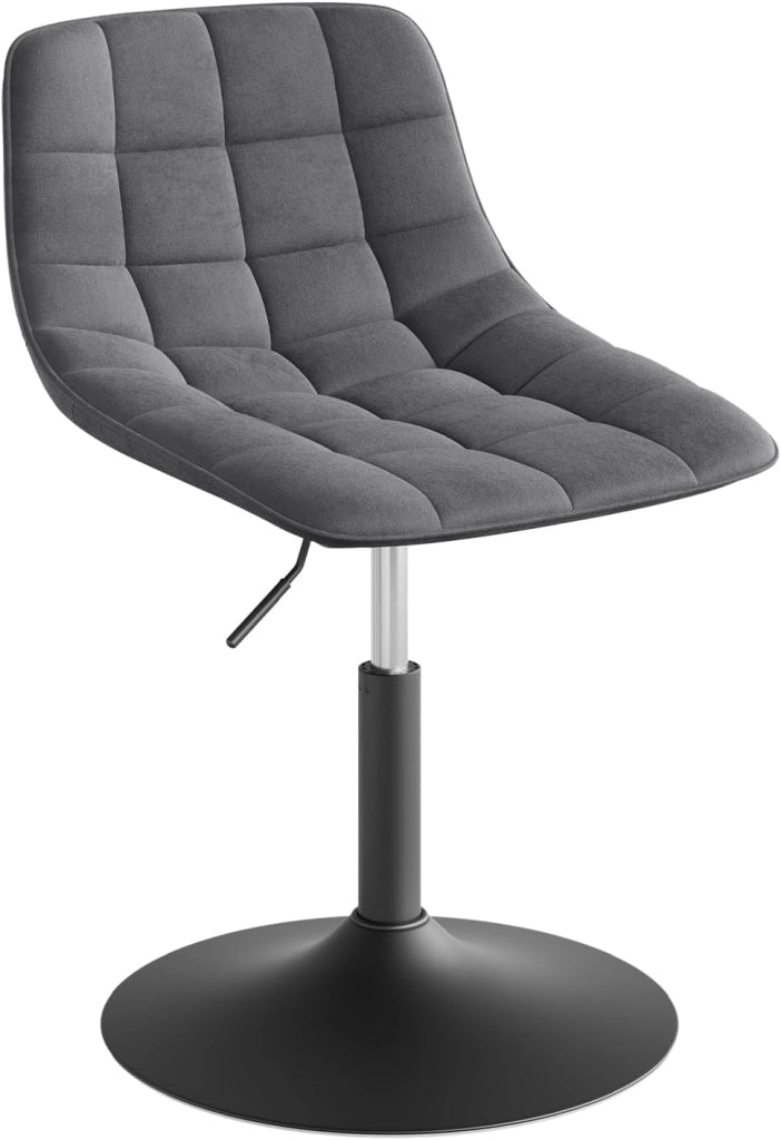 Sgabello da Trucco Sedia Alta da Cucina con Schienale Altezza Regolabile Girevole 360° in Velluto Grigio Scuro, 38-49.5cm