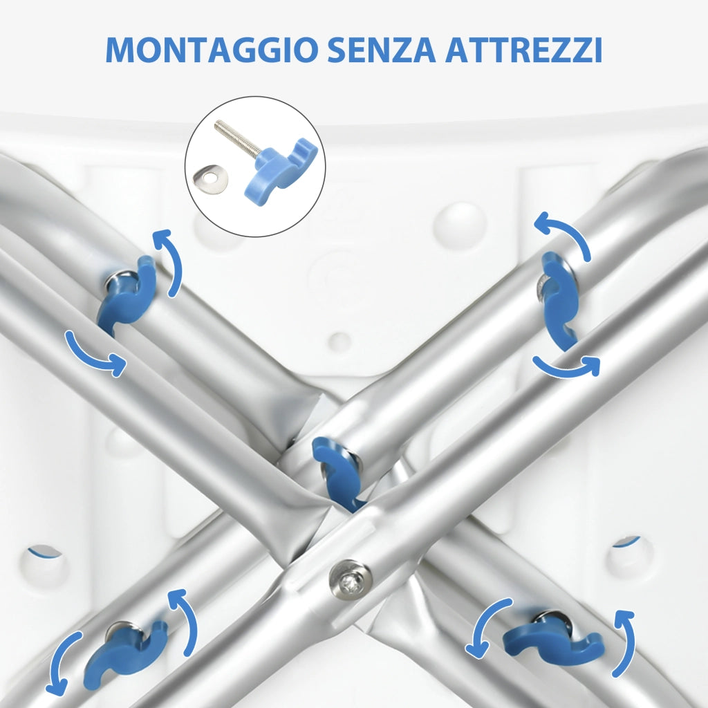 Sgabello per Doccia in Alluminio con Altezza Regolabile e Piedini Antiscivolo a Ventosa, Blu
