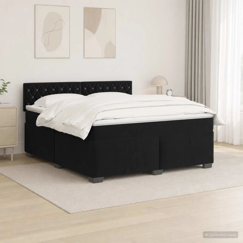 Letto con Box Spring, Materasso e LED Nero 140 x 190 cm Velluto 3452170