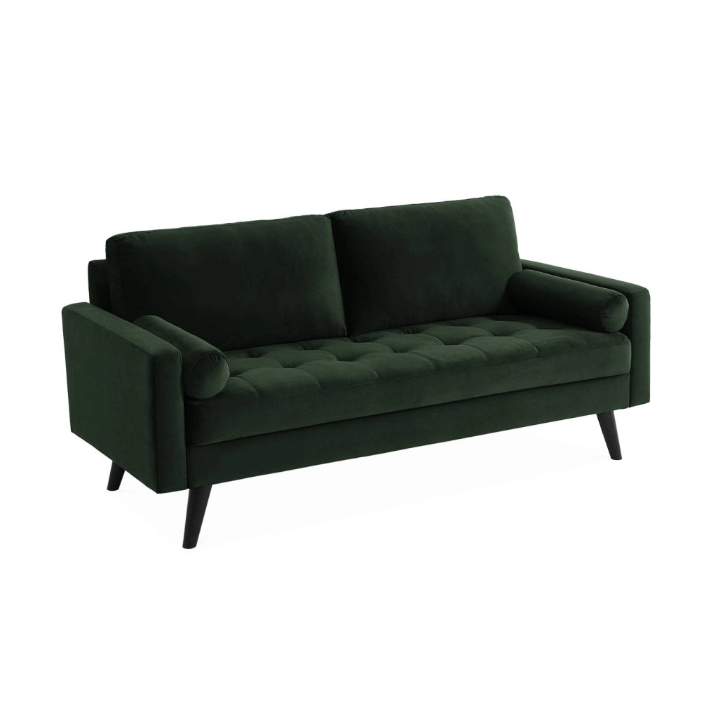 Divano con gambe in legno, 3 posti, verde inglese
